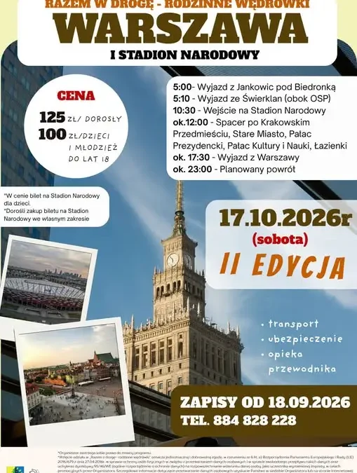 Rodzinna wycieczka do Warszawy ze zwiedzaniem Stadionu Narodowego – nowy termin 17 października