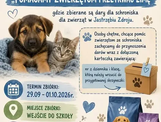 Zbiórka „Pomagamy zwierzętom przetrwać zimę” w szkole – wsparcie dla schroniska w Jastrzębiu-Zdroju