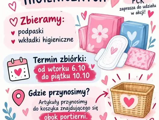 Zbiórka podpasek i wkładek higienicznych w szkole – akcja Szkolnego Koła PCK