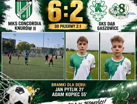 Juniorzy Młodsi Dębu Gaszowice Przegrywają w Knurowie 2:6
