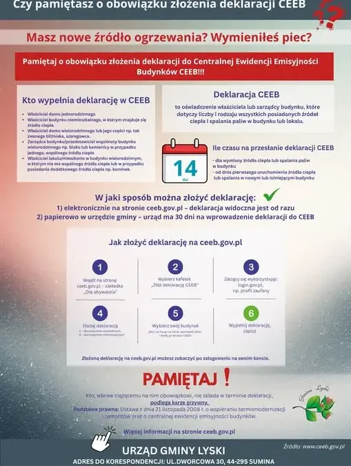Gmina Lyski przypomina: deklaracja CEEB to obowiązek, nie formalność