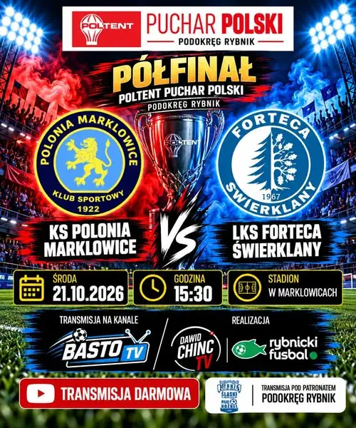 Półfinał Pucharu Polski Podokręgu Rybnik: Polonia Marklowice kontra Forteca Świerklany na żywo w BASTO TV