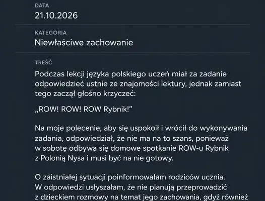 ROW Rybnik zwalnia uczniów z uwag za okrzyki. Nietypowa akcja przed meczem z Polonią Nysa