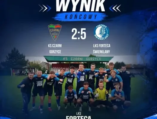 Fortecy Świerklany juniorzy wygrywają na wyjeździe z Czarnymi Gorzyce 5:2