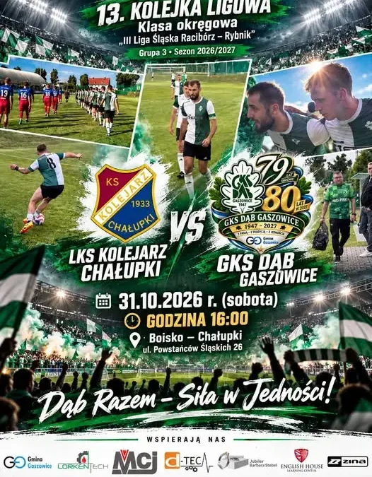 GKS Dąb Gaszowice zagra w Chałupkach. 13. kolejka ligowa już w sobotę
