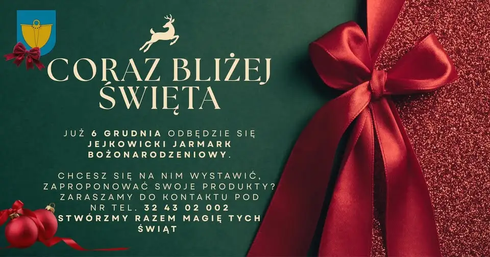 Jejkowice zapraszają wystawców na Jarmark Bożonarodzeniowy 6 grudnia