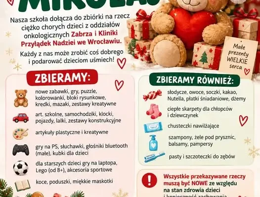 Szkoła włącza się w akcję „Onko Mikołaj” – zbiórka potrwa do 27 listopada